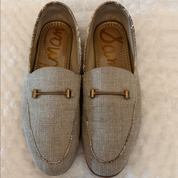 SAM EDELMAN Lior Bit Loafer Women’s Flats Size 7.5 Tan Linen Metallic - Picture 5 of 15
